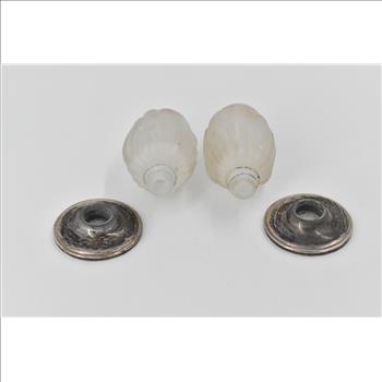 Sterling Silver La Pierre Frosted Glass Tulip Salt Pepper Shaker (2 pcs)