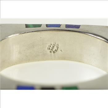 Sterling Silver Lapis Sugilite Malachite Square Bangle Bracelet 6.5