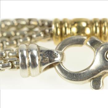 Sterling Silver Layered Box Link 14k Accent Chain Necklace 17.5