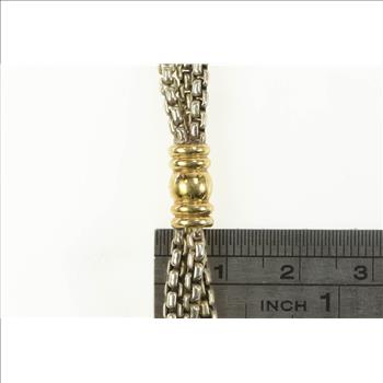 Sterling Silver Layered Box Link 14k Accent Chain Necklace 17.5