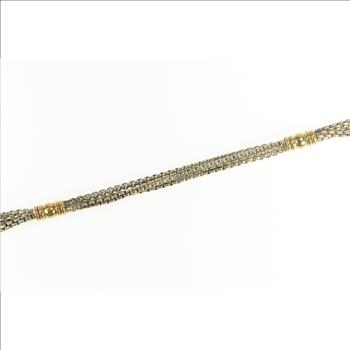 Sterling Silver Layered Box Link 14k Accent Chain Necklace 17.5