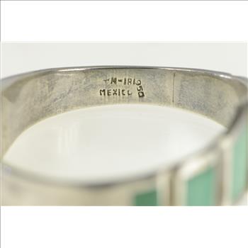 Sterling Silver Malachite Inlay Ornate Oval Bangle Bracelet 7.25