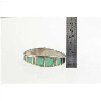 Sterling Silver Malachite Inlay Ornate Oval Bangle Bracelet 7.25