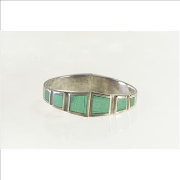 Sterling Silver Malachite Inlay Ornate Oval Bangle Bracelet 7.25