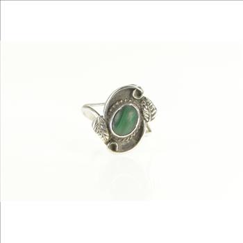 Sterling Silver Malachite Oval Cabochon Southwestern Ring, Size 3.75