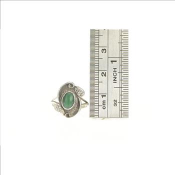 Sterling Silver Malachite Oval Cabochon Southwestern Ring, Size 3.75
