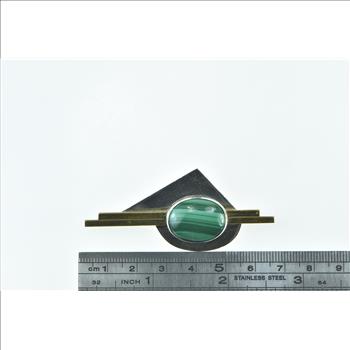 Sterling Silver Malachite Oval Modernist Geometric Bar Pin/Brooch