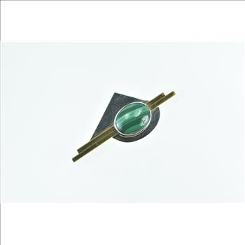 Sterling Silver Malachite Oval Modernist Geometric Bar Pin/Brooch