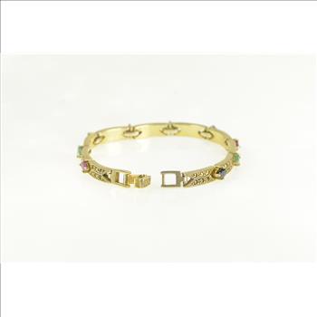 Sterling Silver Marcasite Syn. Ruby Syn. Emerald Bar Bracelet 7.25