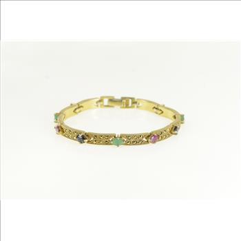 Sterling Silver Marcasite Syn. Ruby Syn. Emerald Bar Bracelet 7.25