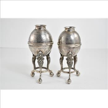 Sterling Silver Mate Heater Tea Set Ornate Set (2x)
