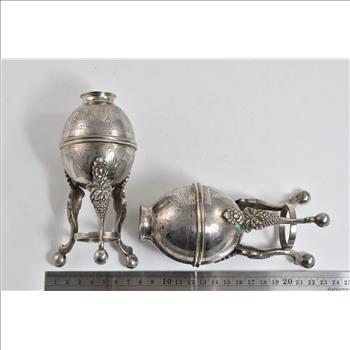 Sterling Silver Mate Heater Tea Set Ornate Set (2x)