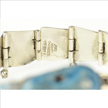 Sterling Silver Melesio Villarreal Taxco Enamel Ornate Snake Bracelet 6.75