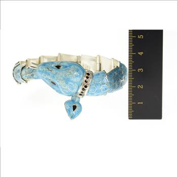 Sterling Silver Melesio Villarreal Taxco Enamel Ornate Snake Bracelet 6.75