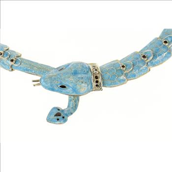 Sterling Silver Melesio Villarreal Taxco Enamel Ornate Snake Necklace 16