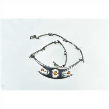 Sterling Silver Mexican Opal Modernist Collar Statement Necklace 15.75