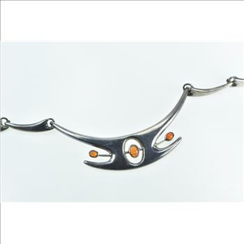 Sterling Silver Mexican Opal Modernist Collar Statement Necklace 15.75