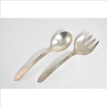 Sterling Silver Mid Century Mexican Salad Serving Set 2 Pcs.