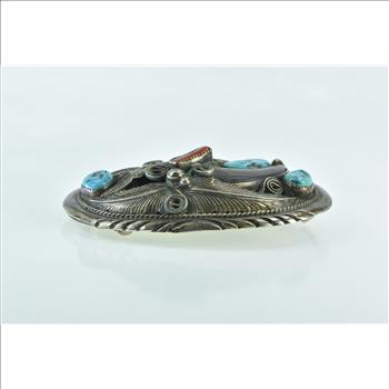 Sterling Silver Mike Thomas Jr Navajo Coral Turquoise Belt Buckle