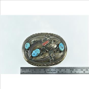 Sterling Silver Mike Thomas Jr Navajo Coral Turquoise Belt Buckle