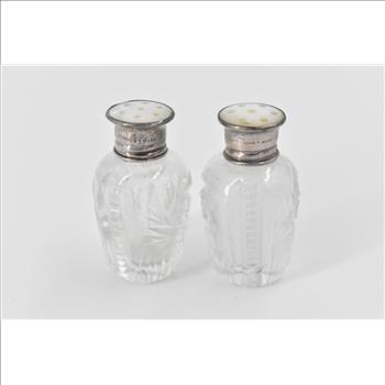 Sterling Silver Mother of Pearl Cut Crystal Salt & Pepper Shaker (2 pcs)