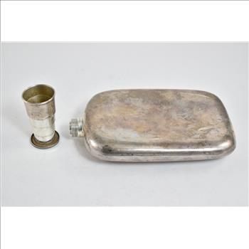 Sterling Silver Napier Sterling D Monogram Flask & Shot Glass