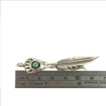 Sterling Silver Native American Bear Claw Turquoise Feather Pendant