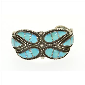 Sterling Silver Native American Design Turquoise Bangle Bracelet 6.25