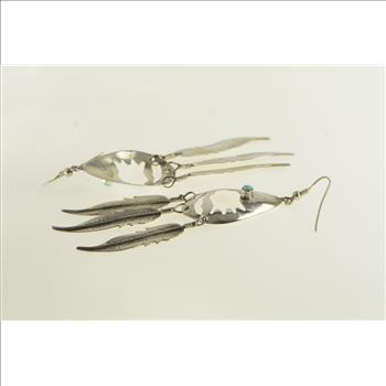 Sterling Silver Native American Fetish Bear Feather Earrings