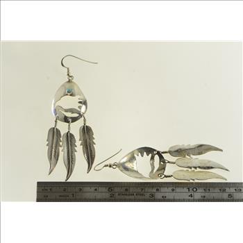 Sterling Silver Native American Fetish Bear Feather Earrings