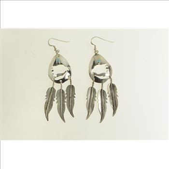 Sterling Silver Native American Fetish Bear Feather Earrings