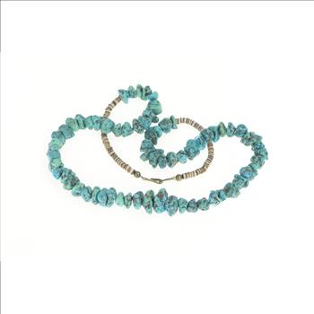 Sterling Silver Native American Raw Turquoise Onyx Beaded Necklace 25.5