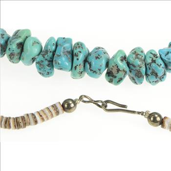 Sterling Silver Native American Raw Turquoise Onyx Beaded Necklace 25.5