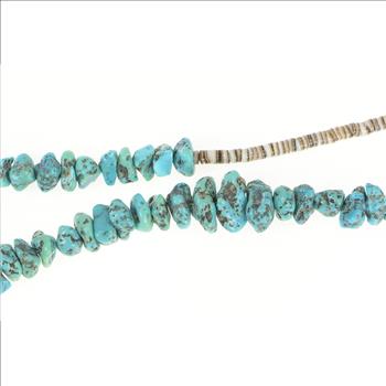 Sterling Silver Native American Raw Turquoise Onyx Beaded Necklace 25.5