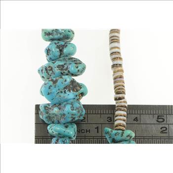 Sterling Silver Native American Raw Turquoise Onyx Beaded Necklace 25.5