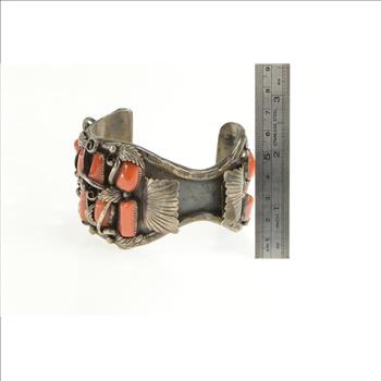 Sterling Silver Navajo Coral Jerry Wilma Begay Watch Cuff Bracelet 8.5
