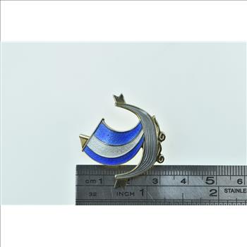 Sterling Silver Norwegian Enamel Ancient Viking Ship Pin/Brooch