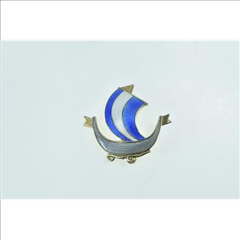 Sterling Silver Norwegian Enamel Ancient Viking Ship Pin/Brooch