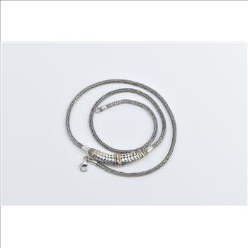 Sterling Silver Ornate 18k Gold Curved Dot Foxtail Chain Necklace 23.75
