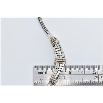 Sterling Silver Ornate 18k Gold Curved Dot Foxtail Chain Necklace 23.75