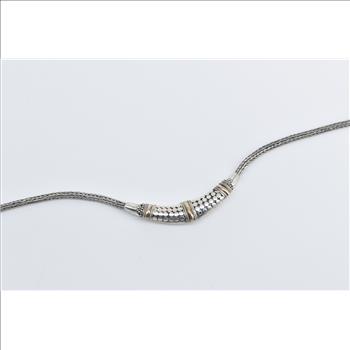 Sterling Silver Ornate 18k Gold Curved Dot Foxtail Chain Necklace 23.75
