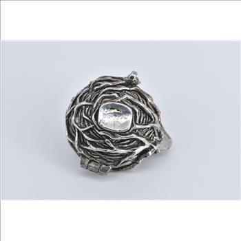 Sterling Silver Ornate Birds Nets Felt Lined Trinket Box