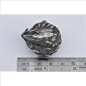 Sterling Silver Ornate Birds Nets Felt Lined Trinket Box