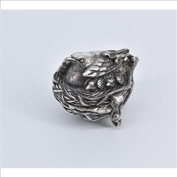 Sterling Silver Ornate Birds Nets Felt Lined Trinket Box