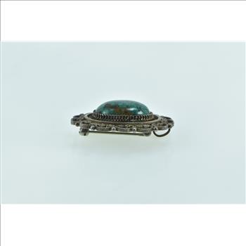Sterling Silver Ornate Chrysoprase Filigree Halo Vintage Pin/Brooch