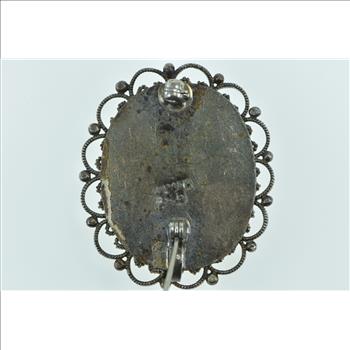 Sterling Silver Ornate Chrysoprase Filigree Halo Vintage Pin/Brooch