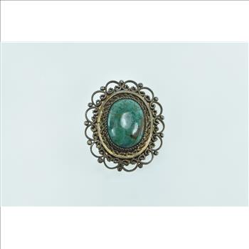 Sterling Silver Ornate Chrysoprase Filigree Halo Vintage Pin/Brooch