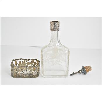 Sterling Silver Ornate Dutch Motif Floral Glass Decanter