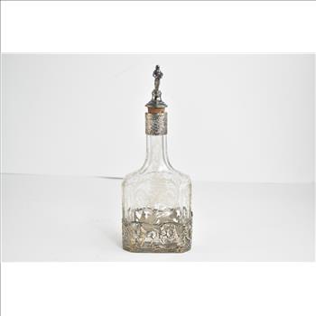 Sterling Silver Ornate Dutch Motif Floral Glass Decanter