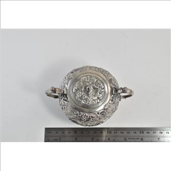 Sterling Silver Ornate Dutch Repousse Antique Sugar Bowl
